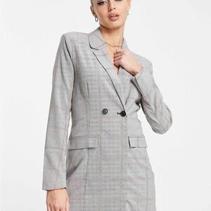 Abercrombie & Fitch Gray Plaid Double-Breasted Mid-Length Blazer Dress Size XL